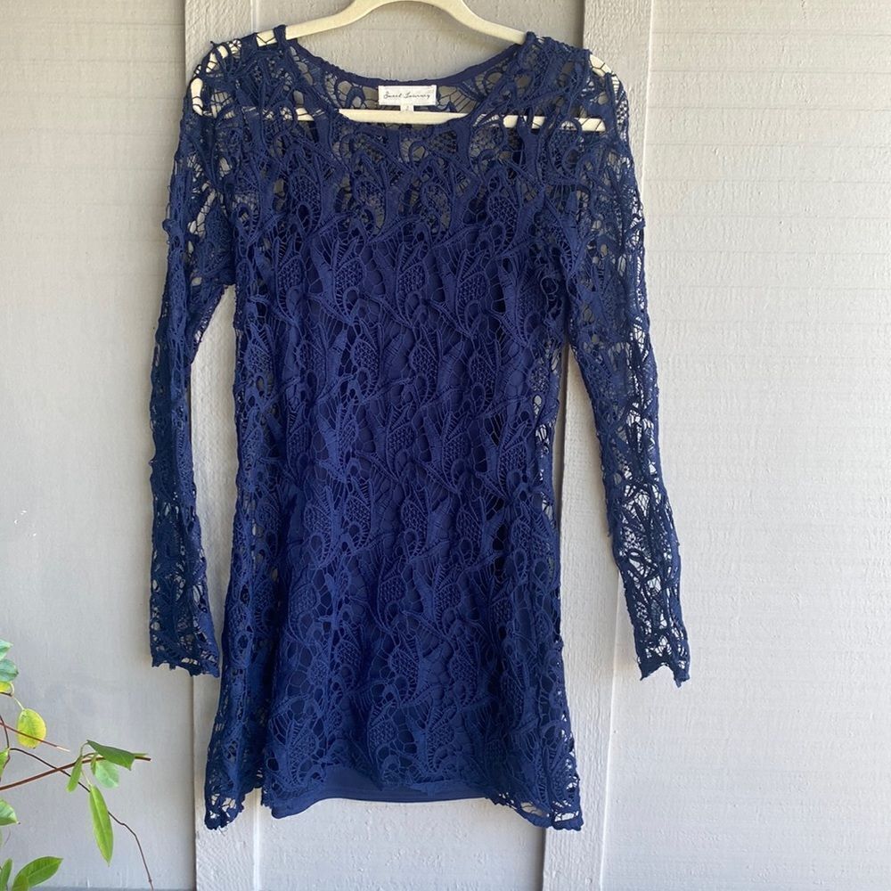 NWOT Sweet Journey Navy Blue Crochet Lace Mini Dress Size: S